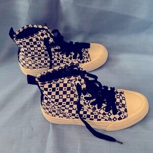 Zara Black  and White Checkered High-Top Sneakers
